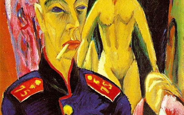 Selbstbildnis als Soldat (Self-portrait as a Soldier) by Ernst Ludwig Kirchner, 1915  © Allen Memorial Art Museum, Oberlin College, Ohio