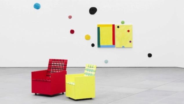 Installation Image from Mary Heilmann: Good Vibrations, Neues Museum, Staatliches Museum fur Kunst und Design in Nuremberg , Germany March 21- June 23, 2013.  Photo: Annette Kradisch. Courtesy the artist, 303 Gallery Hauser & Wirth. Mary Heilmann 2016