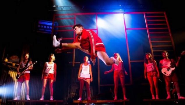 Luke Baker as Ren with the cast of Footloose; photo by Matt Martin