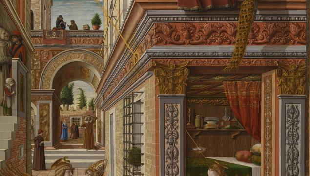 Carlo Crivelli, The Annunciation, with Saint Emidius, 1486. Egg and oil on canvas. © The National Gallery, London