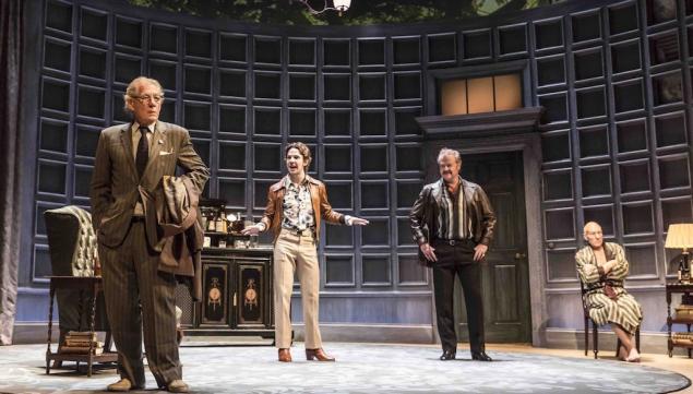 Ian McKellen as Spooner, Damien Molony as Foster, Owen Teale as Briggs, Patrick Stewart as Hirst in No Man's Land. Photo by Johan Persson