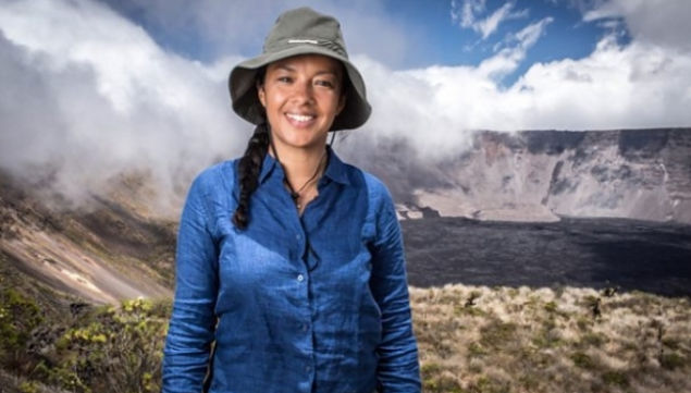 Wild animal biologist Liz Bonnin on Wolf volcano, Galapagos. Photo: BBC