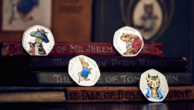 The Royal Mint unveils its 2017 Beatrix Potter limited edition commemorative coins, featuring Peter Rabbit, Benjamin Bunny, Tom Kitten and Jeremy Fisher. Royal Mint