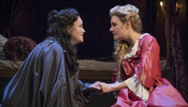 Emma Cunniffe as Queen Anne and Romola Garai as Sarah Churchill in Queen Anne. Photo by Marc Brenner