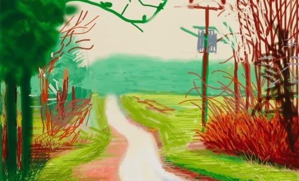 David Hockney The Arrival of Spring in Woldgate, East Yorkshire in 2011 (twenty eleven) - 23 February (2011) iPad drawing printed on paper, edition of 25 signed and numbered, courtesy Annely Juda Fine Art