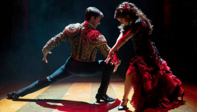 Sam Lips as Scott Hastings and Gemma Sutton as Fran in Strictly Ballroom The Musical, transferring to London 