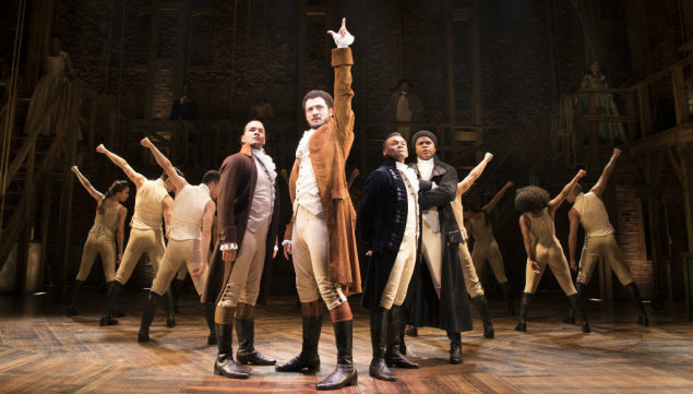 Hamilton in London: Cleve September (Laurens), Jamael Westman ( Hamilton), Jason Pennycooke (Lafayette) & Tarinn Callender (Mulligan) - Photo by Matthew Murphy 