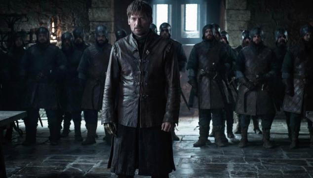 Jaime Lannister (Nikolaj Coster-Waldau) standing before the Starks