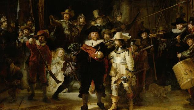 (Detail) Rembrandt van Rijn, Militia Company of District II under the Command of Captain Frans Banninck Cocq, Known as the ‘Night Watch’, 1642. On loan from the City of Amsterdam.