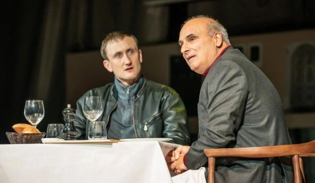 Tom Brooke as Alexander Litvinenko, Peter Polycarpou as Boris Bereszovsky in A Very Expensive Poison. Photos by Marc Brenner