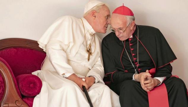 Anthony Hopkins and Jonathan Pryce in The Two Popes, Netflix