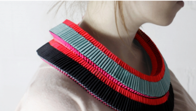 Emma Calvert's layered neon neckpieces, on sale at Dazzle, Oxo Tower