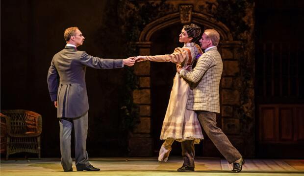 Bennet Gartside as A.J.Jaeger (Nimrod), Laura Morera as The Lady (C.A.E.), Christopher Saunders as Edward Elgar © ROH 2019 Photo: Tristram Kenton