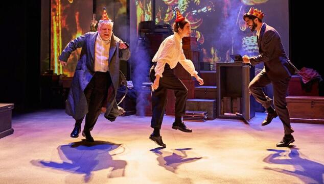 Simon Russell Beale, Patsy Ferran and Eben Figueiredo in A Christmas Carol at the Bridge Theatre, photo by Manuel Harlan