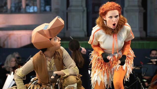 Natasha Agarwal as Lapák the dog and Jennifer France as the Vixen at Opera Holland Park. Photo: Ali Wright