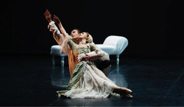 Joseph Taylor as Valmont & Antoinette Brooks-Daw as Madame de Tourvel in Dangerous Liaisons. Photo: Emma Kauldhar