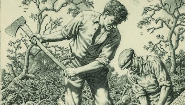 Tree Fellers, engraving, 1945. 190 x 153 mm. Private Collection © Stanley Anderson Estate