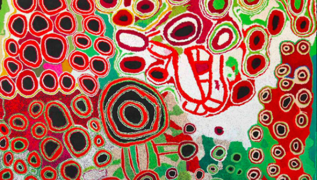 Kunmanara Hogan, Tjaruwa Woods, Yarangka Thomas, Estelle Hogan, Ngalpingka Simms and Myrtle Pennington, Kungkarangkalpa. Acrylic on canvas, 2013. © The artists, courtesy Spinifex Arts Project.