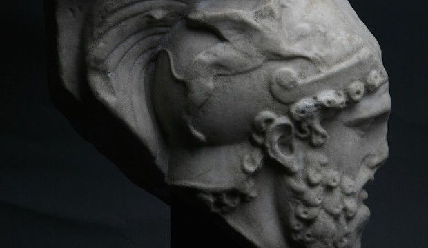 Roman relief fragment depicting the head of Mars 2nd century AD, Marble Courtesy of Rupert Wace Ancient Art