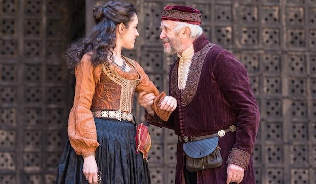 Phoebe Pryce (Jessica) and Jonathan Pryce (Shylock) in Jonathan Munby's production of Merchant of Venice - photo by Manuel Harlan. 