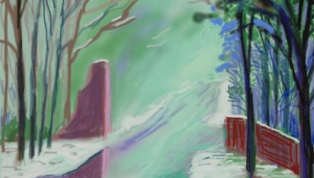 David Hockney artist, The Arrival of Spring in Woldgate, East Yorkshire in 2011 (twenty eleven) - 3 January (2011) iPad drawing printed on paper