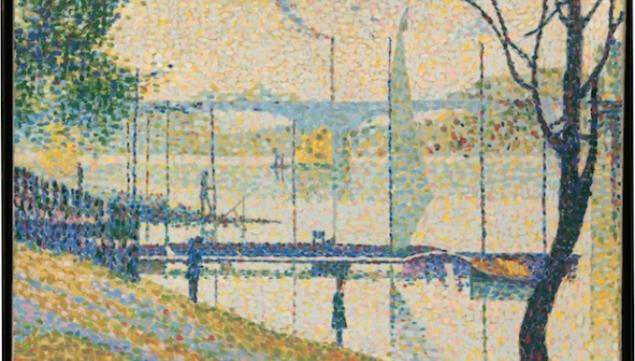 Bridget Riley artist, Copy after Seurat's Bridge at Courbevoie, Private Collection, 1959, Courtauld Gallery London