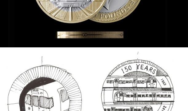 New £2 coin for The Royal Mint, commemorating 150 years of the London Underground in 2013, Copyright Barber & Osgerby