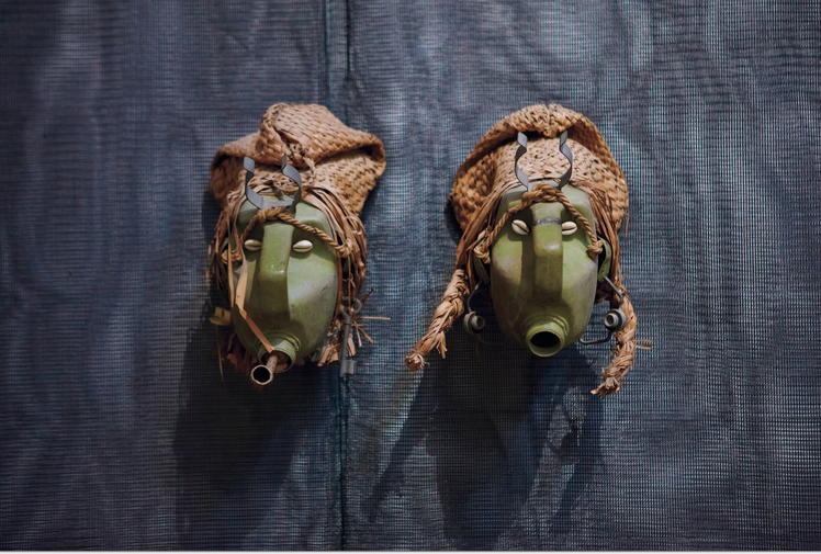 Masks by Benin-born Romauld Hazoume, one of the artists exhibited at Art14